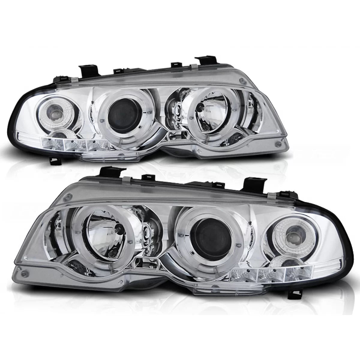 Fari Angel Eyes Cromati Anteriori per BMW E46 Coupe 04.99-03.03