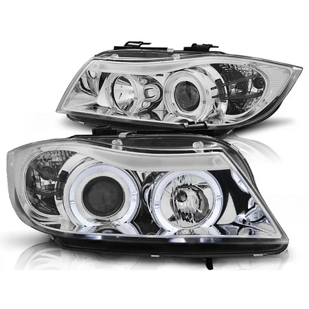 Fari Angel Eyes Cromati Anteriori per BMW E90 E91 03.05-08.08