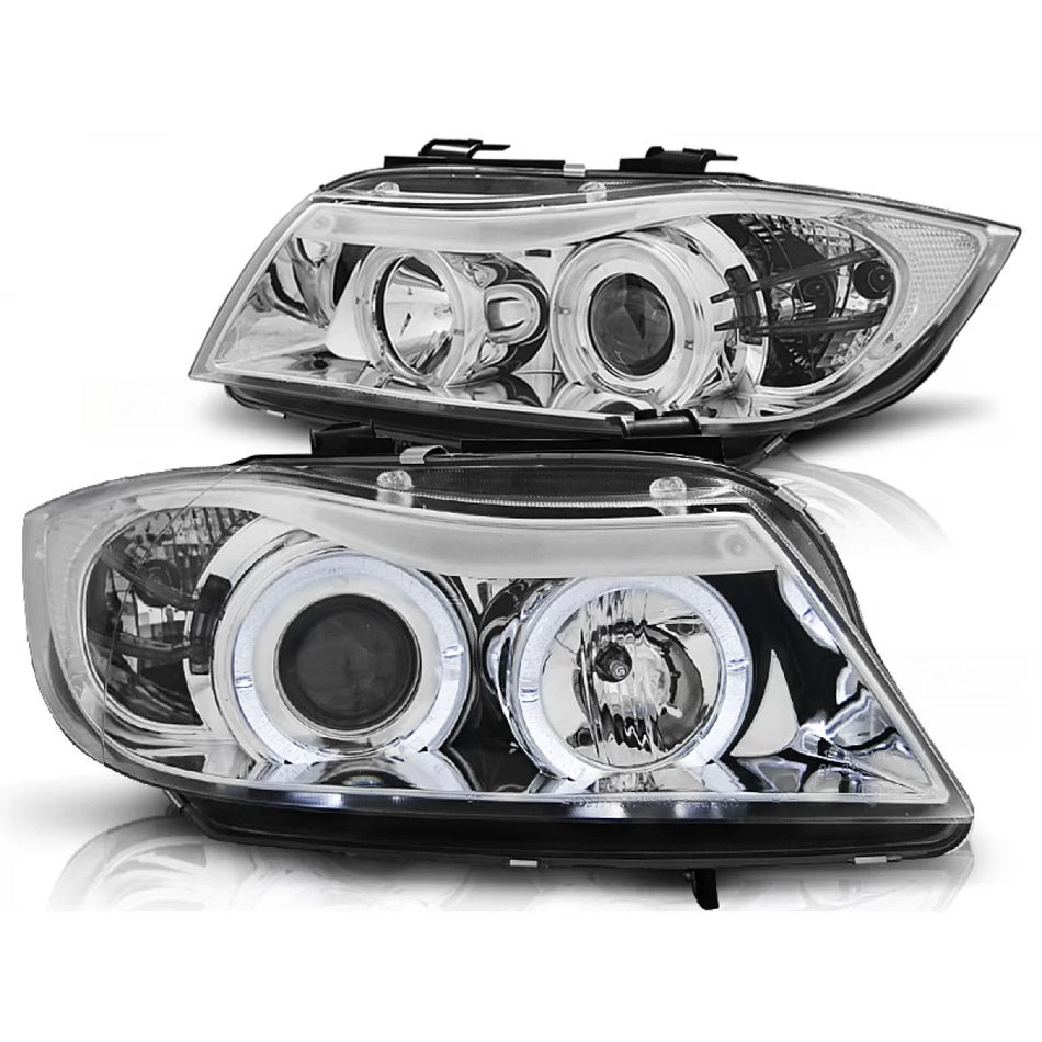 Fari Angel Eyes Cromati Anteriori per BMW E90 E91 03.05-08.08