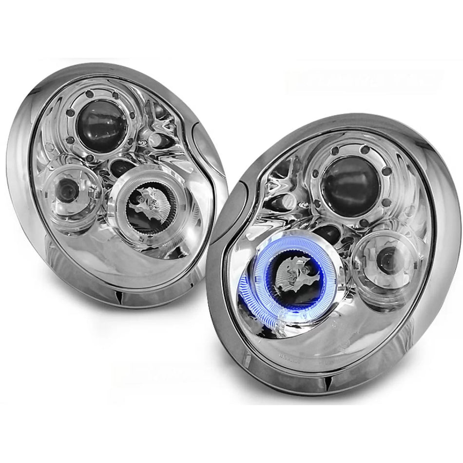 Fari Angel Eyes Cromati Anteriori per BMW Mini Cooper 01-04