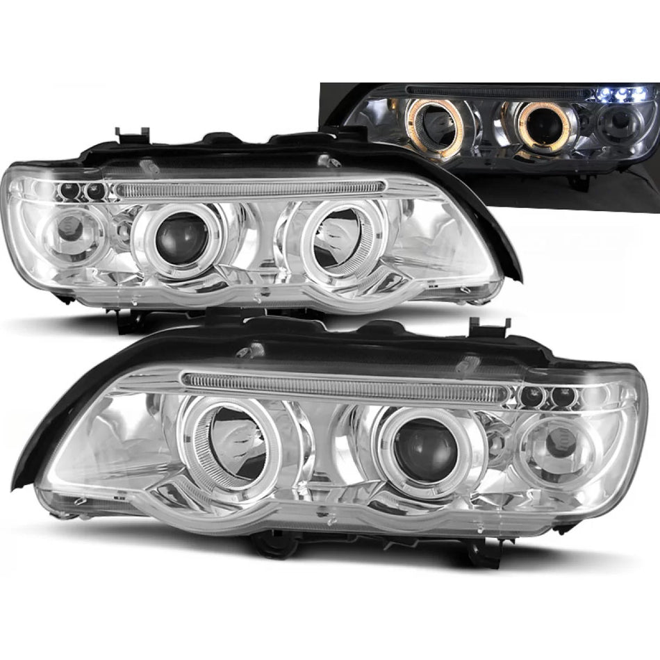 Fari Angel Eyes Cromati Anteriori per BMW X5 E53 09.99-10.03