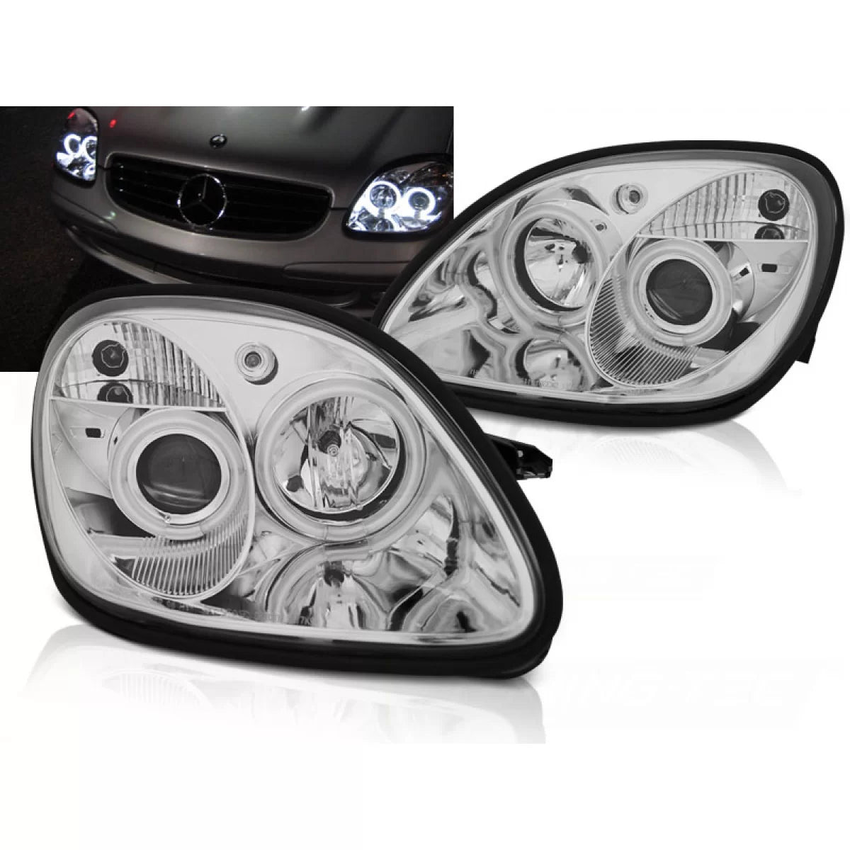 Fari Angel Eyes Cromati Anteriori per Mercedes SLK R170 96-04