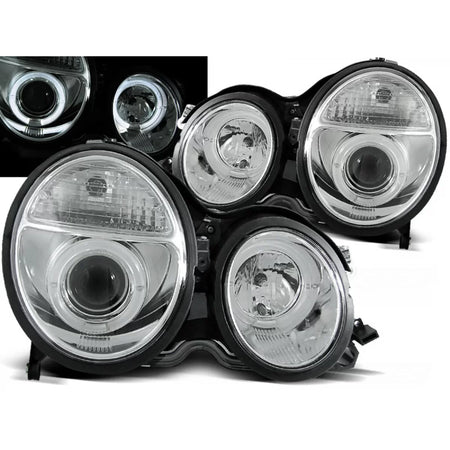 Fari Angel Eyes Cromati Anteriori per Mercedes E-klasa W210 06.99-02