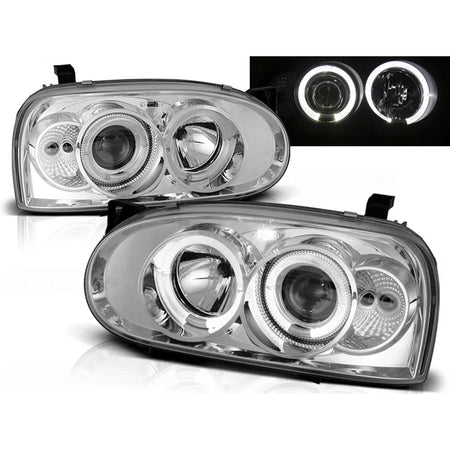 Fari Angel Eyes Cromati Anteriori per VW Golf 3 09.91-08.97