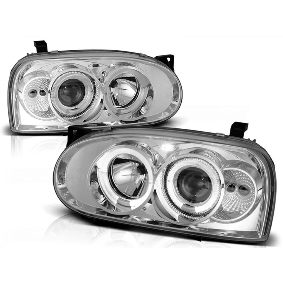 Fari Angel Eyes Cromati Anteriori per VW Golf 3 09.91-08.97