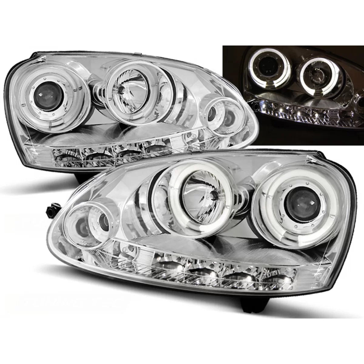 Fari Angel Eyes Cromati Anteriori per Volkswagen Golf 5 10.03-09