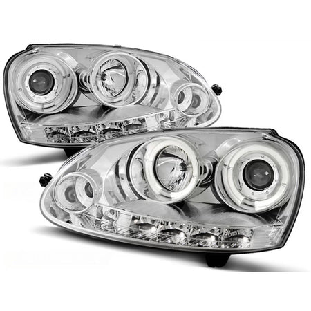 Fari Angel Eyes Cromati Anteriori per Volkswagen Golf 5 10.03-09