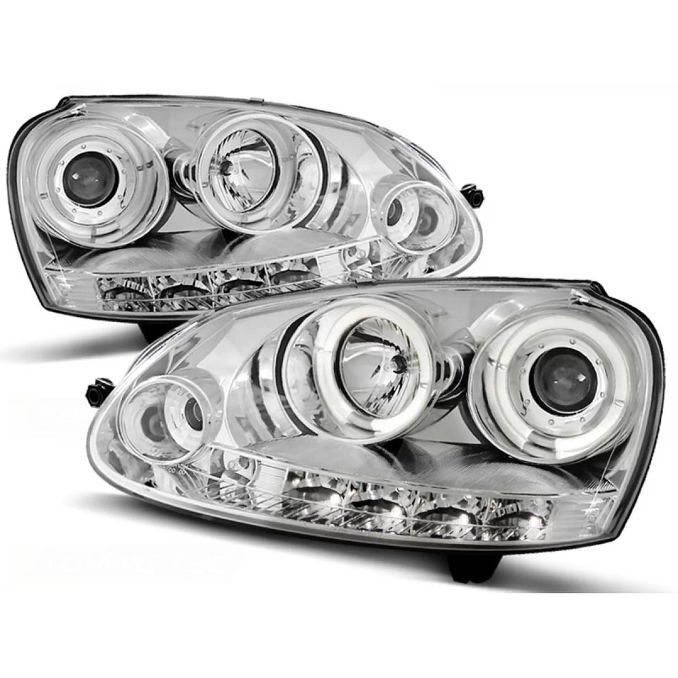 Fari Angel Eyes Cromati Anteriori per Volkswagen Golf 5 10.03-09