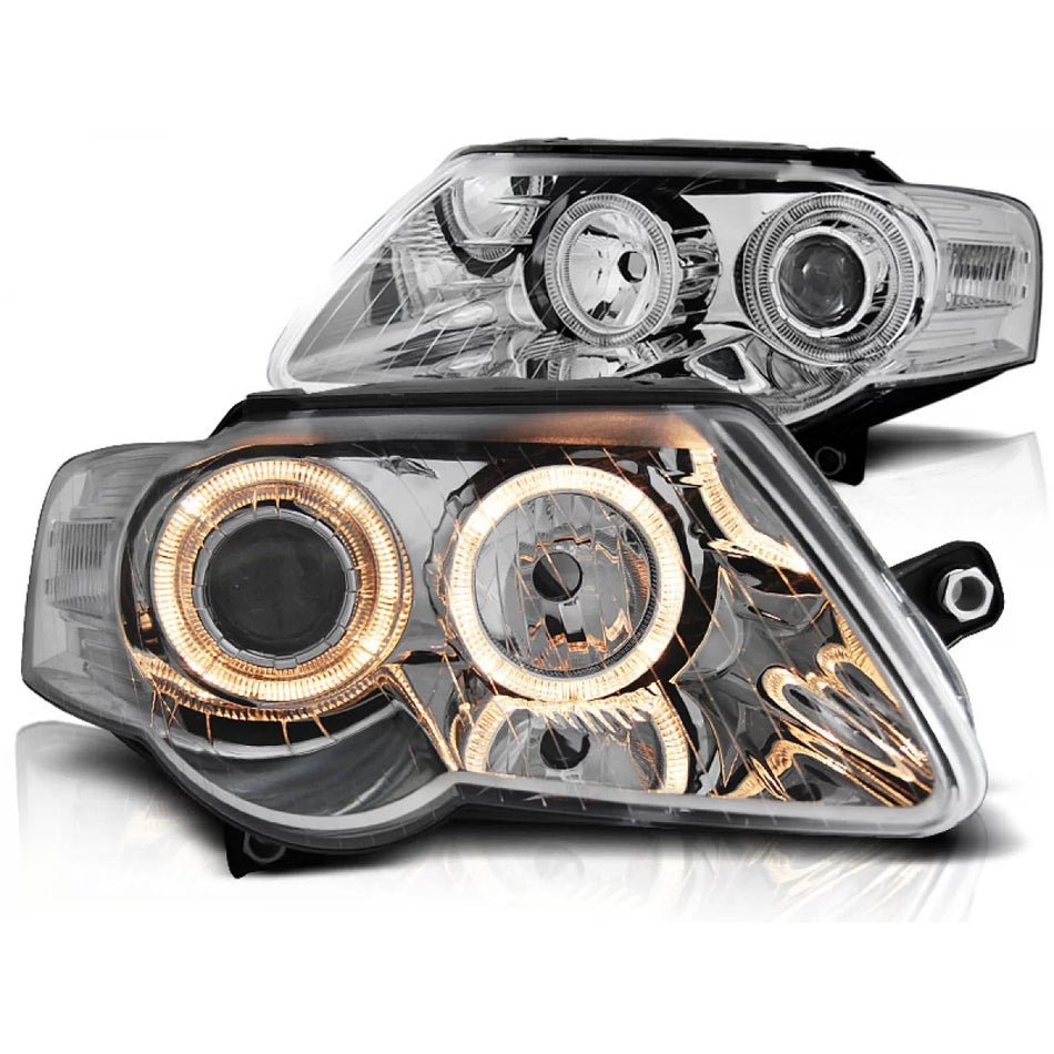 Fari Angel Eyes Cromati Anteriori per VW Passat B6 3C 03.05-10