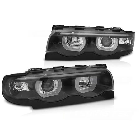 Fari Angel Eyes LED 3D Neri Anteriori per BMW E38 94-01