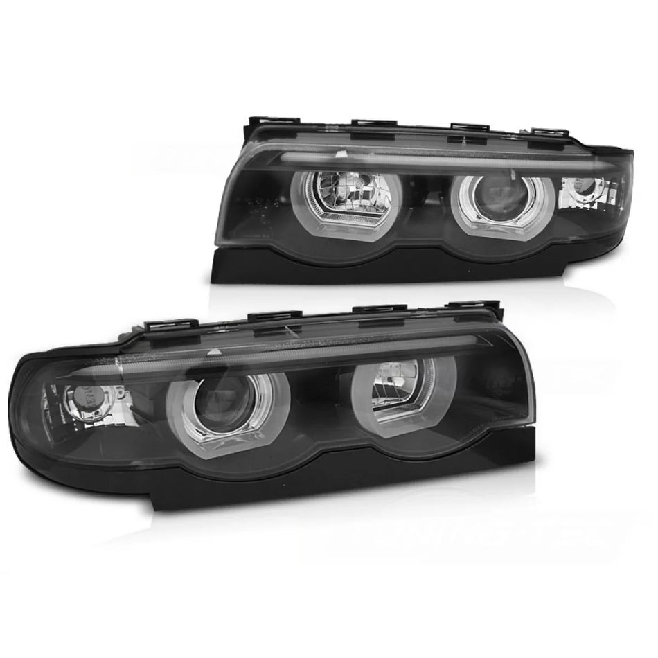Fari Angel Eyes LED 3D Neri Anteriori per BMW E38 94-01