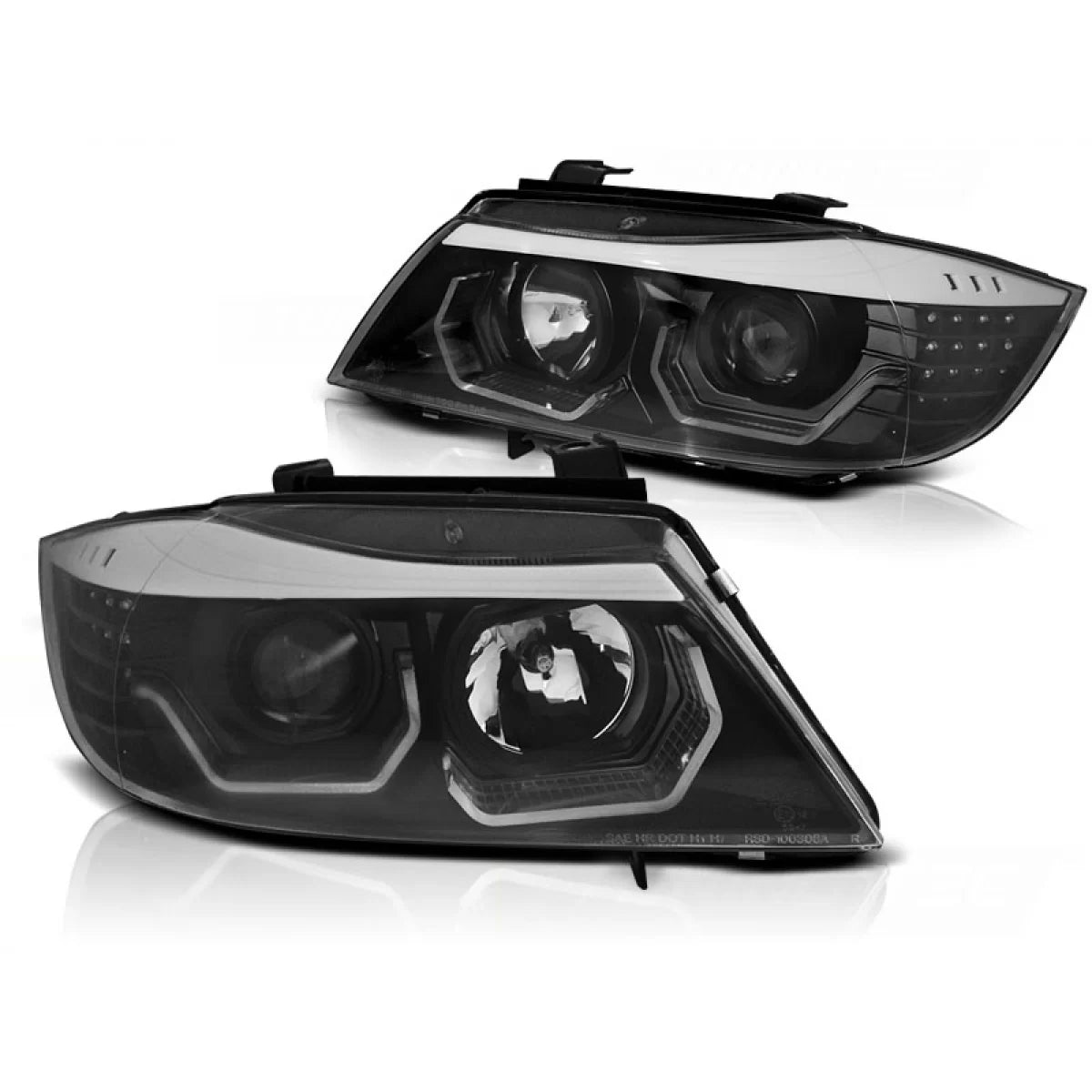 Fari Angel Eyes LED 3D Neri Anteriori per BMW E90 E91 05-08