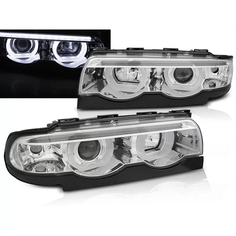 Fari Angel Eyes LED 3D Cromo Anteriori per BMW E38 94-01
