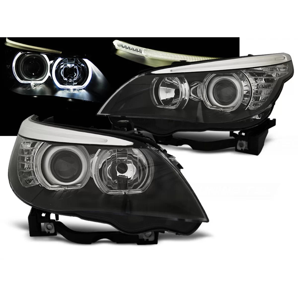 Fari Angel Eyes LED Neri Anteriori per BMW E60 E61 03-07
