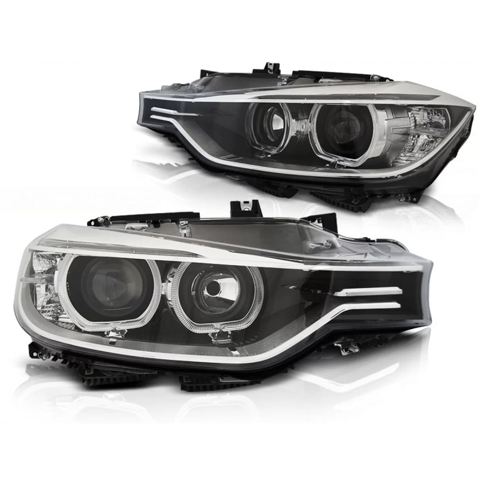 Fari Angel Eyes LED Neri Anteriori per BMW F30 F31 10.11 - 05.15