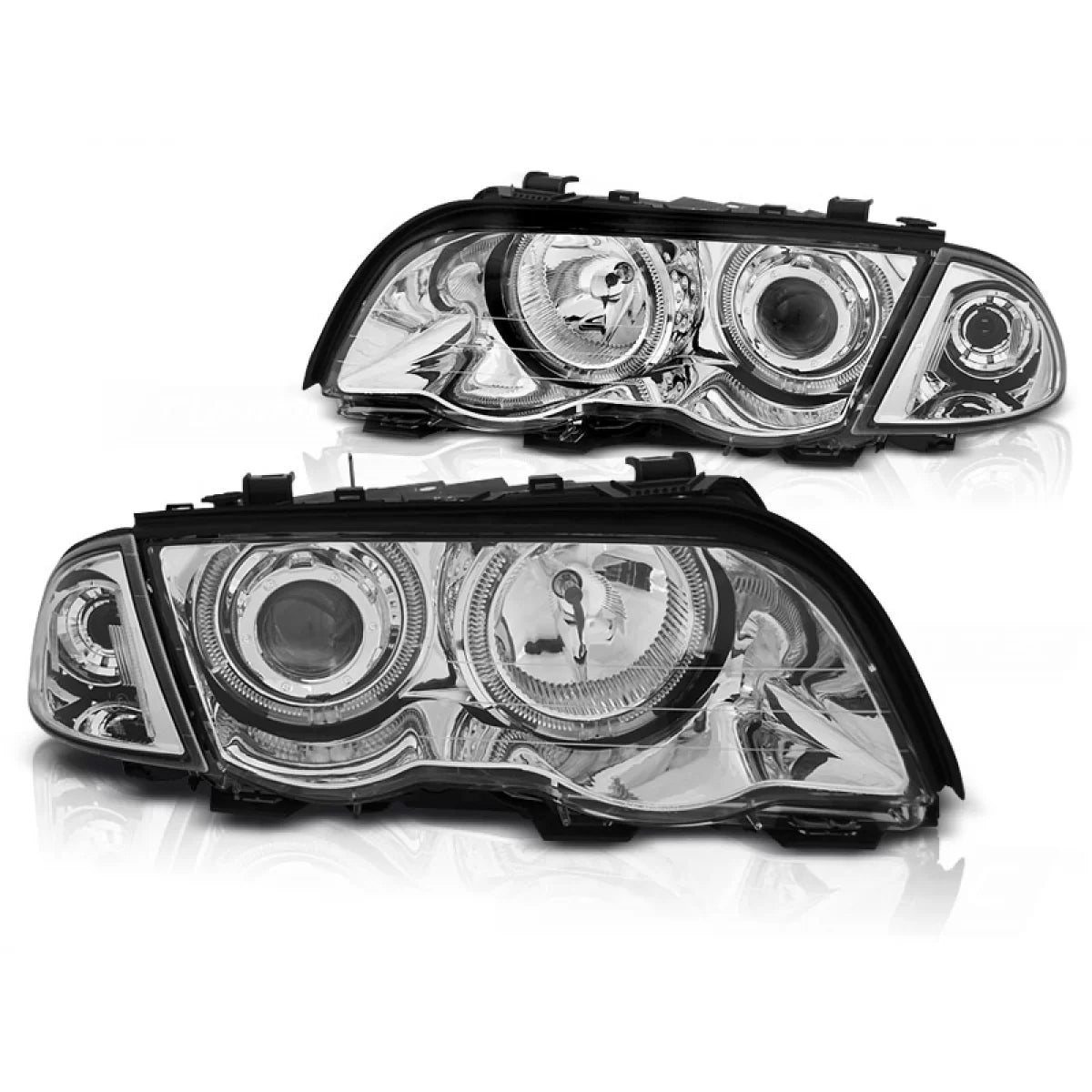 Fari Angel Eyes LED Cromati Anteriori per BMW E46 05.98-08.01 S/t