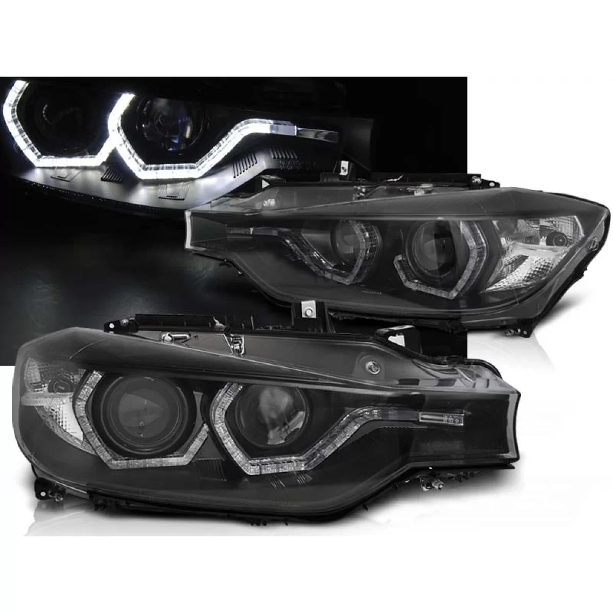 Fari Angel Eyes LED DRL Neri Anteriori per BMW F30 F31 10.11-05.15