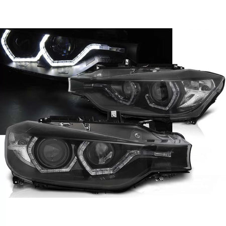 Fari Angel Eyes LED DRL Neri Anteriori per BMW F30 F31 10.11-05.15
