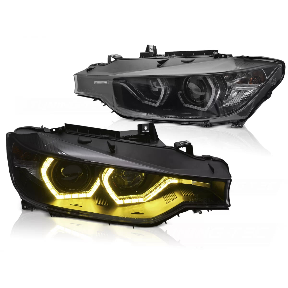 Fari Angel Eyes LED Gialli Luci Diurne Anteriori Neri per BMW F30 F31 11-15