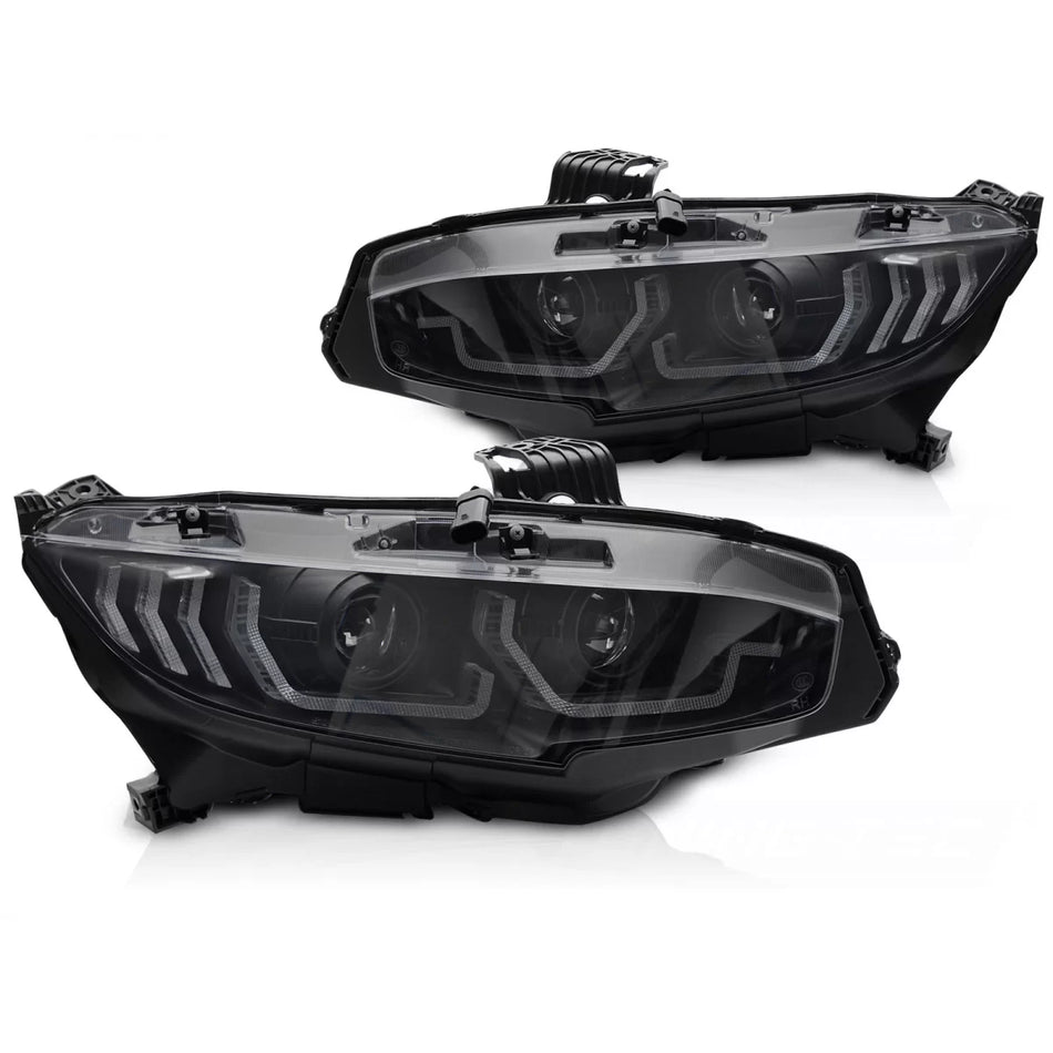 Fari Neri con Luci Diurne Sequenziali per Honda Civic X 2016-2021
