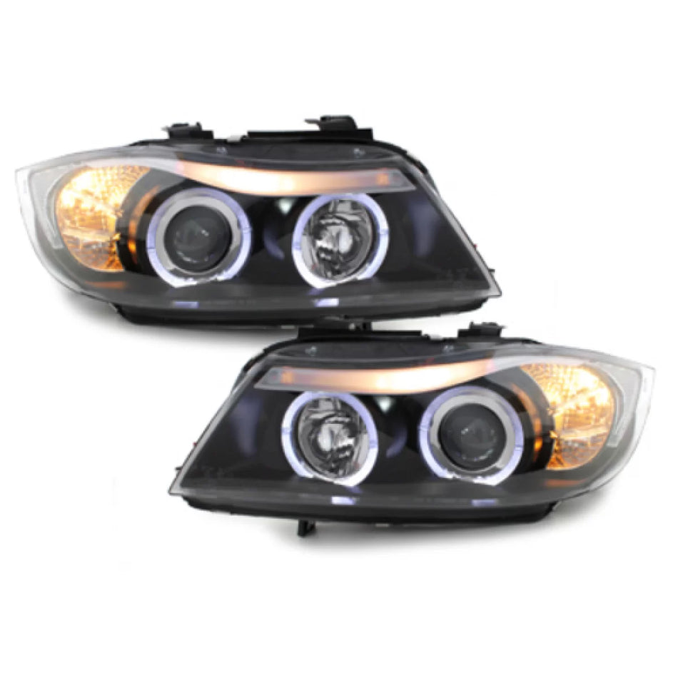 Fari Anteriori Angel Eyes Neri per BMW Serie 3 E90 E91 2005-2008