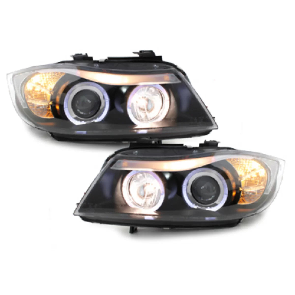 Fari Anteriori Angel Eyes Neri per BMW Serie 3 E90 E91 2005-2008