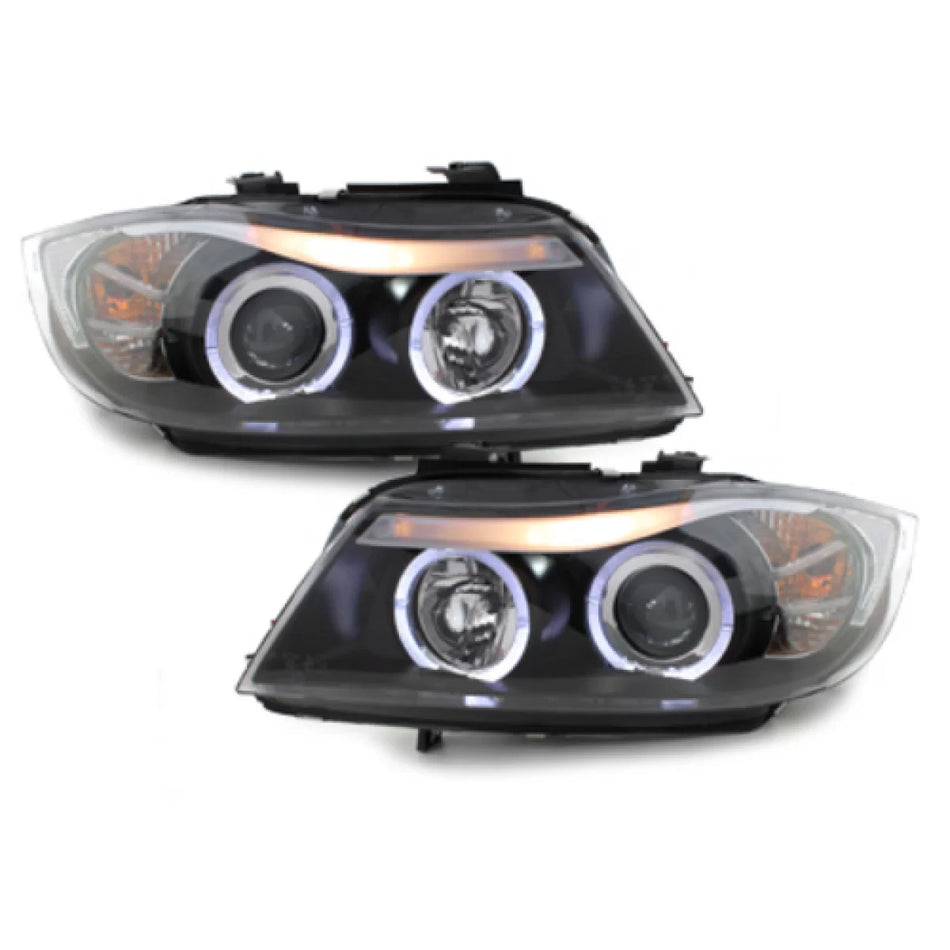 Fari Anteriori Angel Eyes Neri per BMW Serie 3 E90 E91 2005-2008