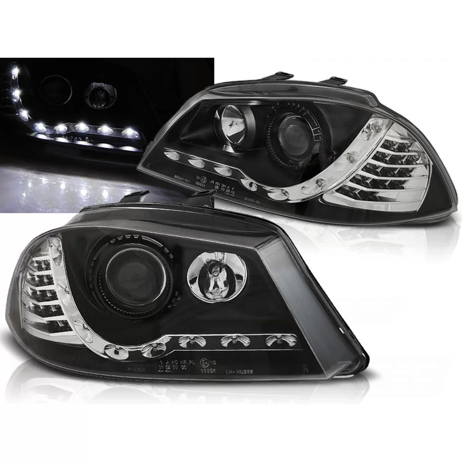 Fari Daylight Neri Anteriori per Seat Ibiza 6L 04.02-08