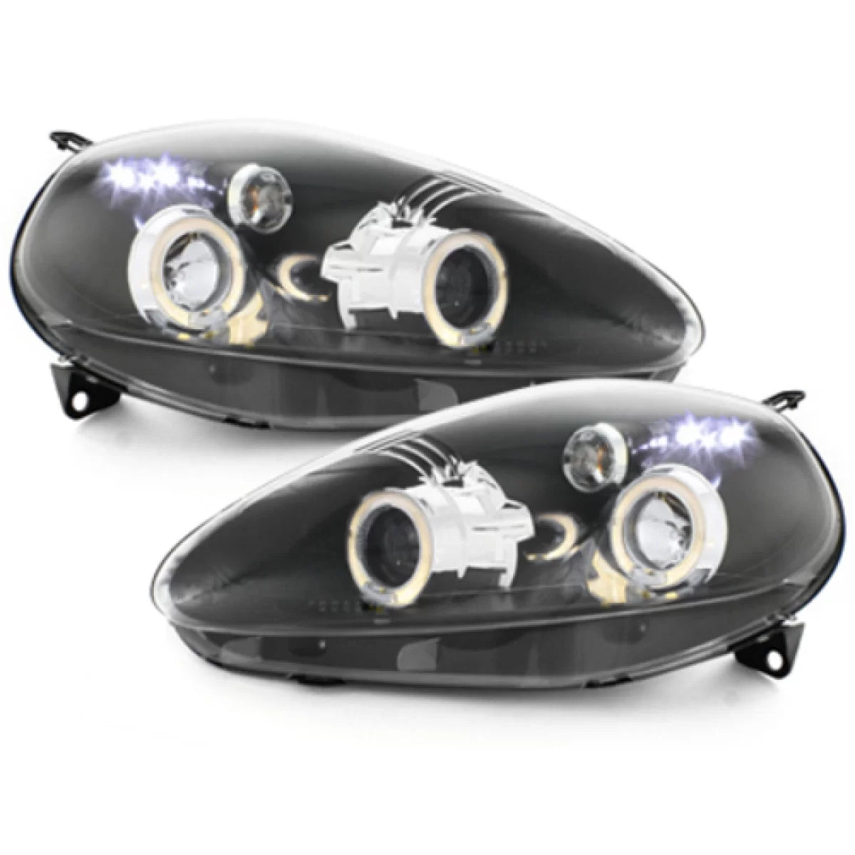 Fari Anteriore Angel Eyes Nero per Fiat Grande Punto 2005-2008 LHD Sinistro