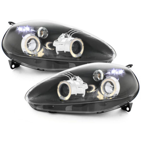 Fari Anteriore Angel Eyes Nero per Fiat Grande Punto 2005-2008 LHD Sinistro