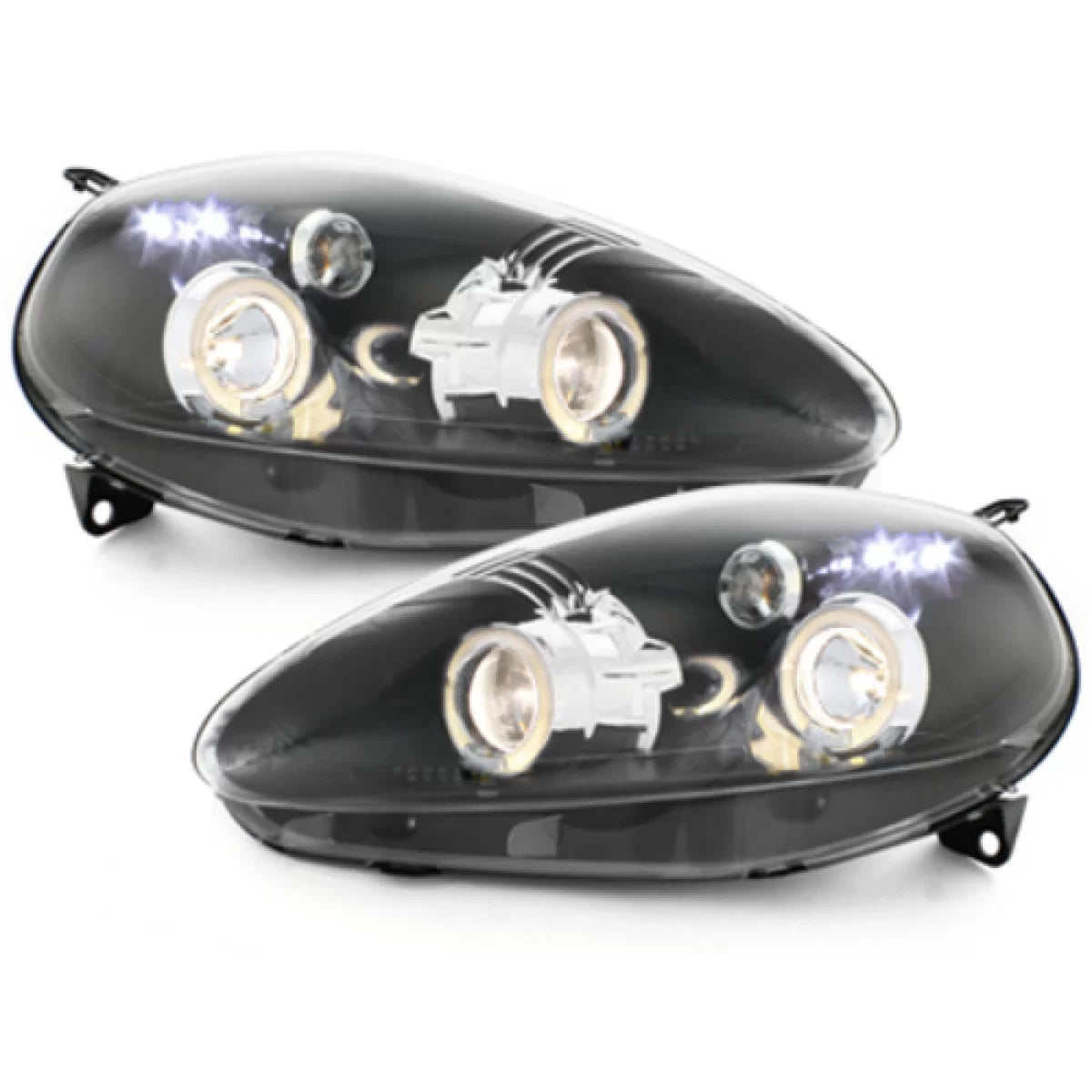 Fari Anteriore Angel Eyes Nero per Fiat Grande Punto 2005-2008 LHD Sinistro