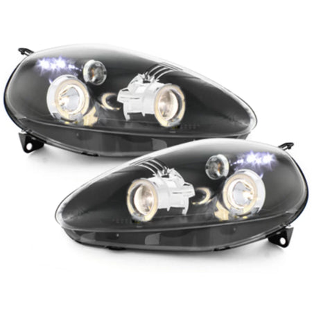 Fari Anteriore Angel Eyes Nero per Fiat Grande Punto 2005-2008 LHD Sinistro