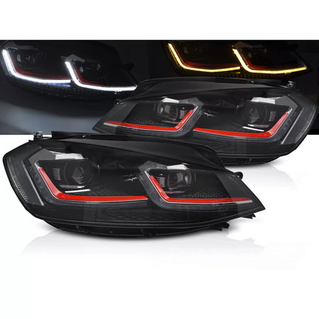 Fari Full LED Rossi con DRL Sequenziale per Volkswagen Golf Vii 17-19