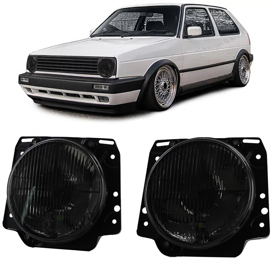 Fari Anteriori H4 Fumé con Griglia per Volkswagen Golf 2 83-91