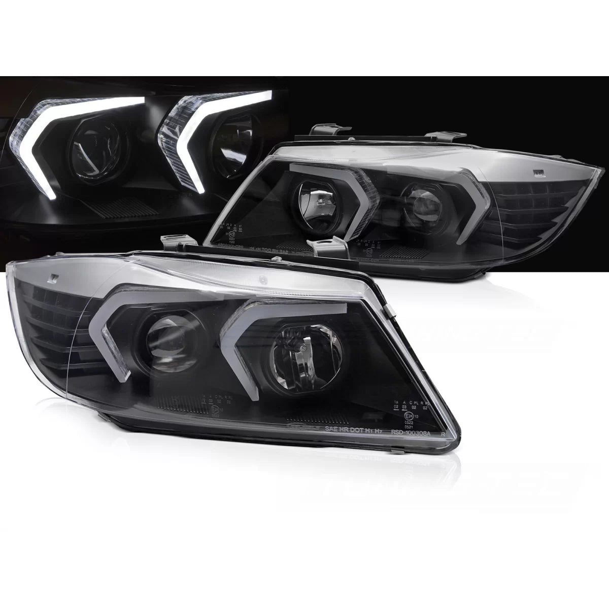Fari LED Neri Anteriori per BMW E90 E91 05-08