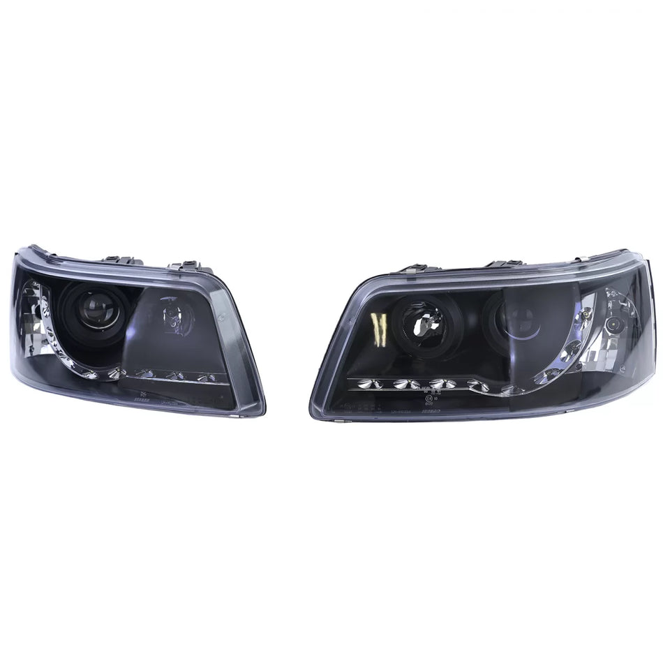 Fari con Luce Diurna LED Neri Anteriori per VW Transporter Bus T5 03-09