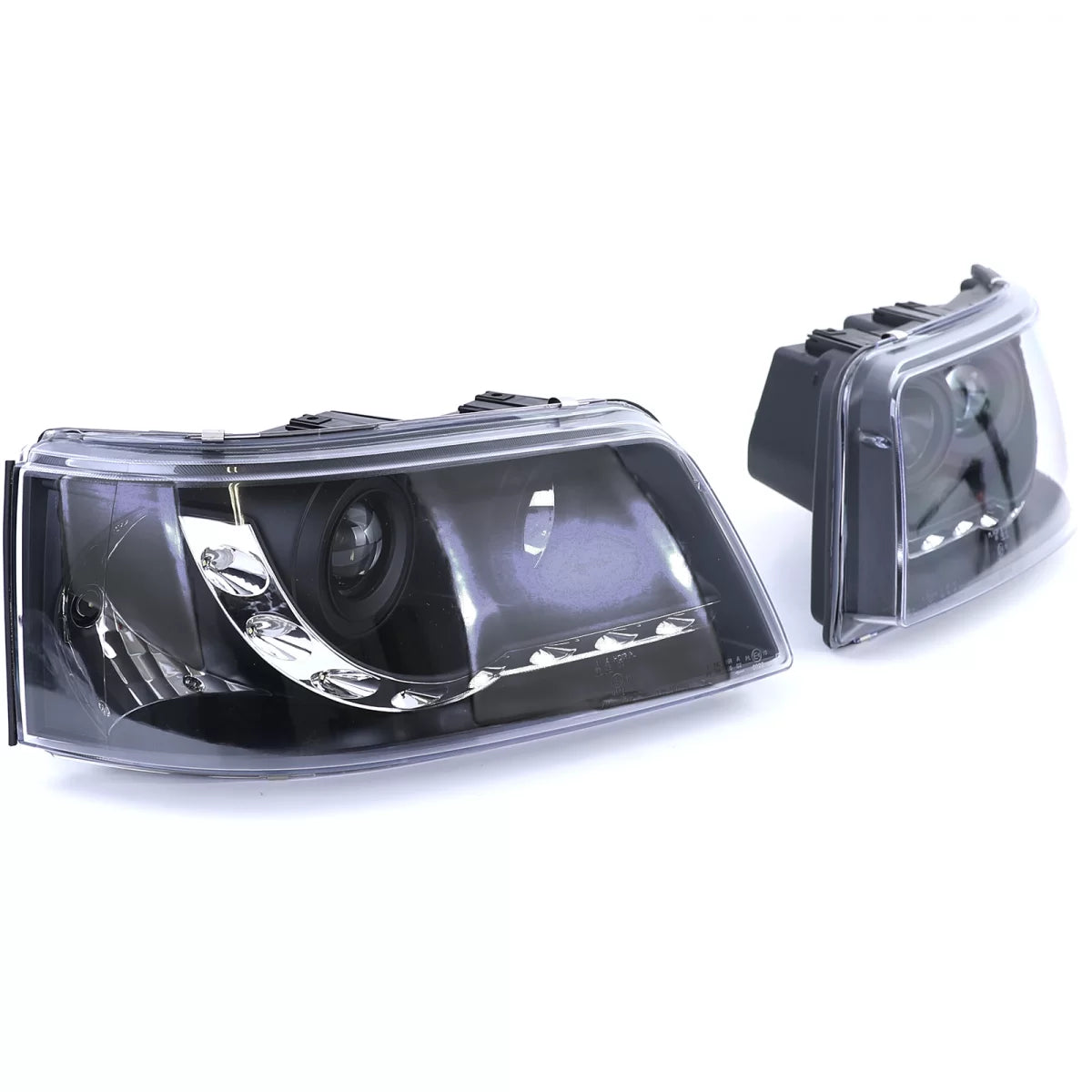 Fari con Luce Diurna LED Neri Anteriori per VW Transporter Bus T5 03-09