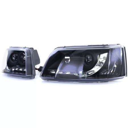Fari con Luce Diurna LED Neri Anteriori per VW Transporter Bus T5 03-09