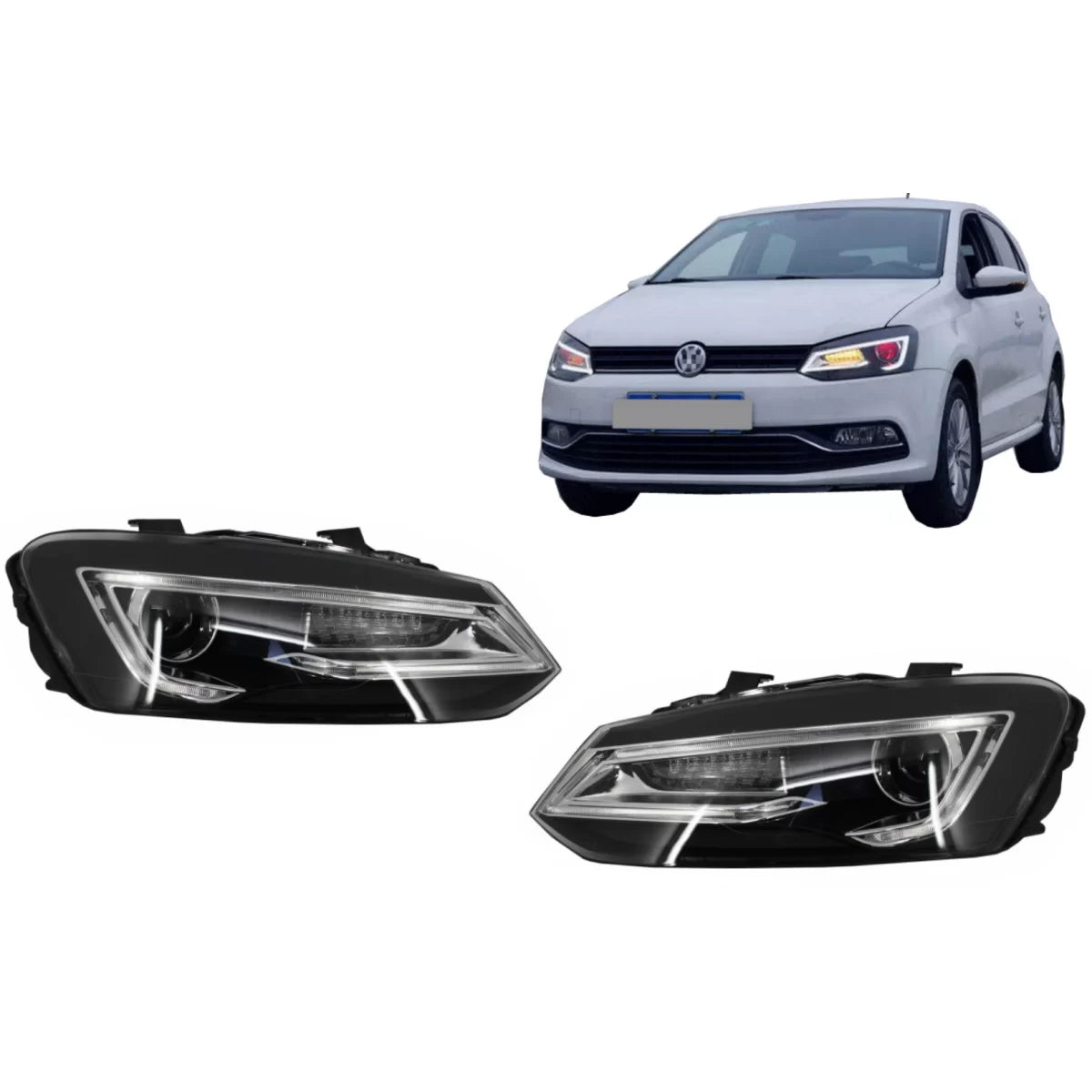 Fari LED Xenon Devil Eye Anteriori Sinistri per VW Polo 6R 6C 61 2011-2017 LHD