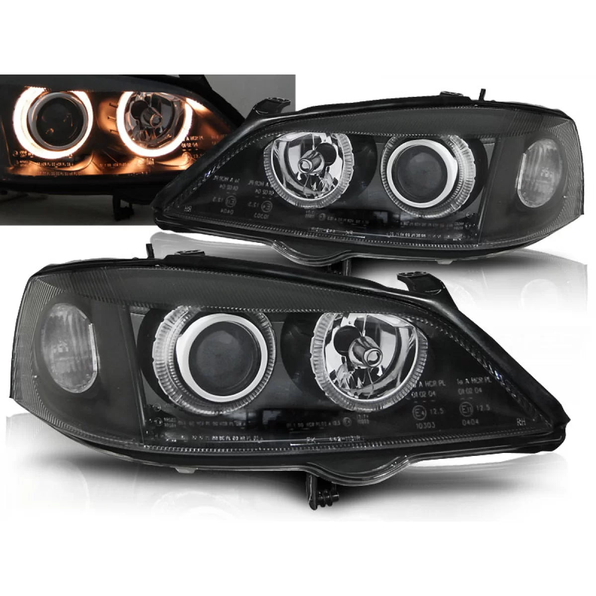 Fari Anteriori Angel Eyes Neri per Opel Astra G 09.97-02.04