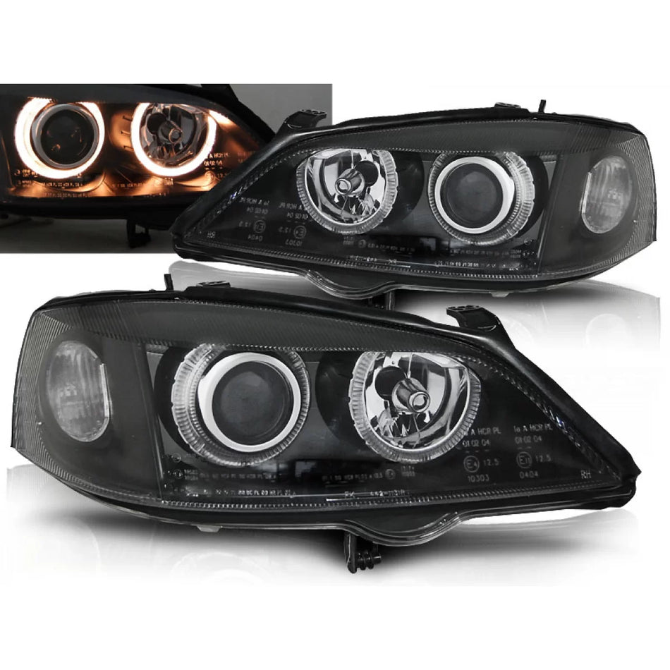 Fari Anteriori Angel Eyes Neri per Opel Astra G 09.97-02.04