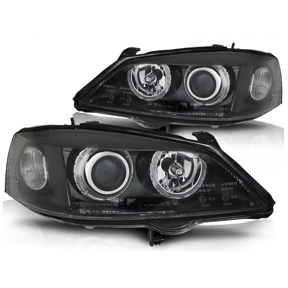 Fari Anteriori Angel Eyes Neri per Opel Astra G 09.97-02.04