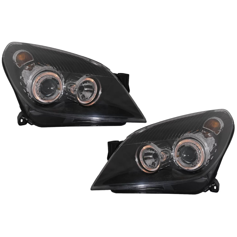 Fari Anteriori Angel Eyes Neri per Opel Astra H 2004-2009