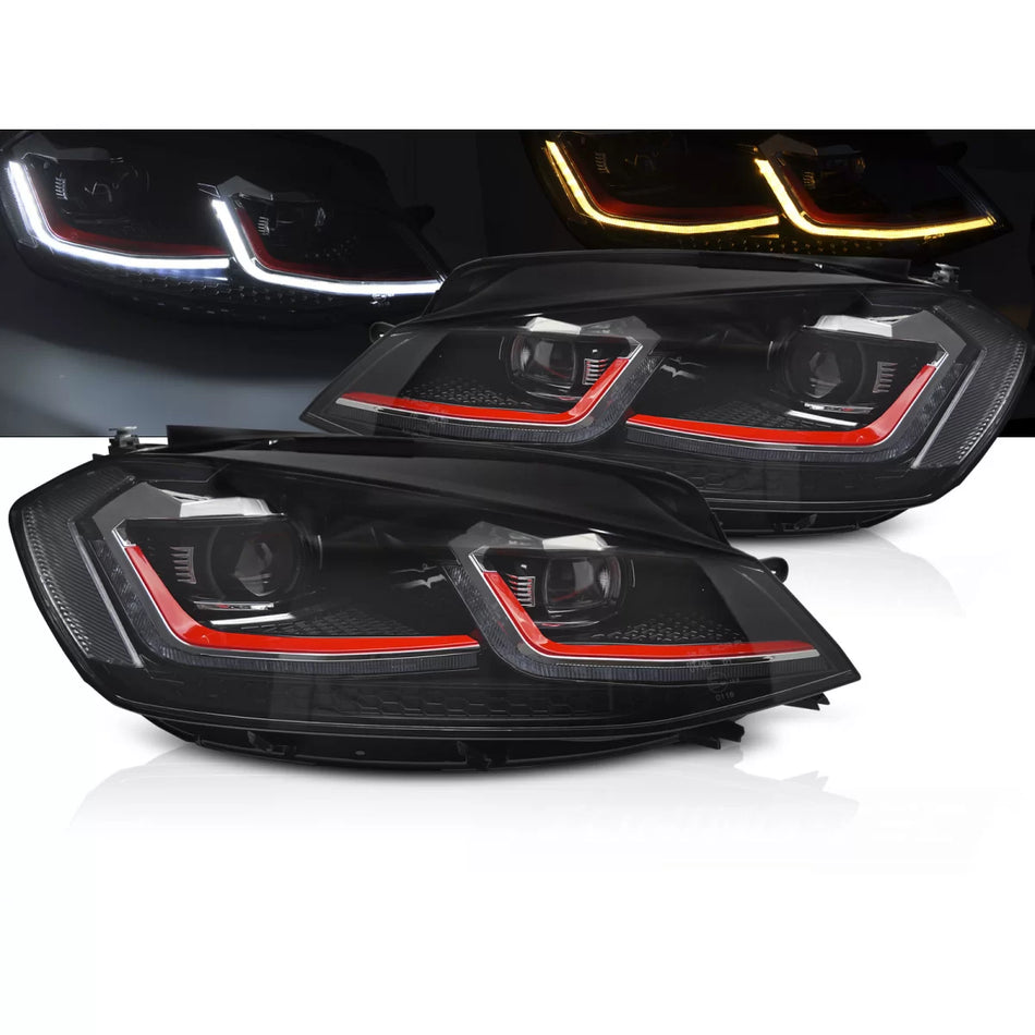 Fari Anteriori LED Rossi con Luci Diurne Sequenziali per VW Golf Vii 17-19