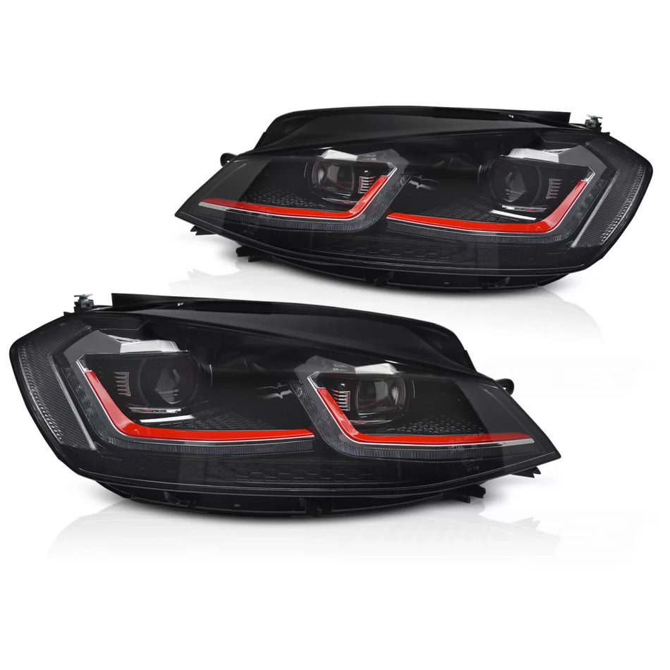 Fari Anteriori LED Rossi con Luci Diurne Sequenziali per VW Golf Vii 17-19