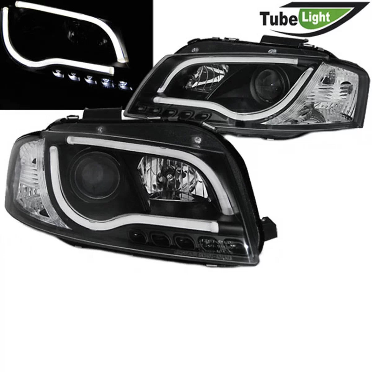 Fari Anteriori Set con DRL e LED Tubo Neri H7/h1 per Audi A3 8P 03-08
