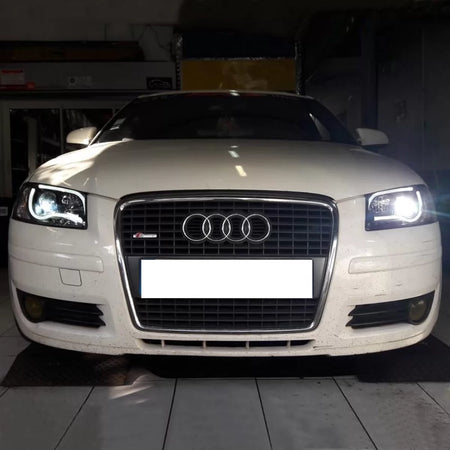 Fari Anteriori Set con DRL e LED Tubo Neri H7/h1 per Audi A3 8P 03-08