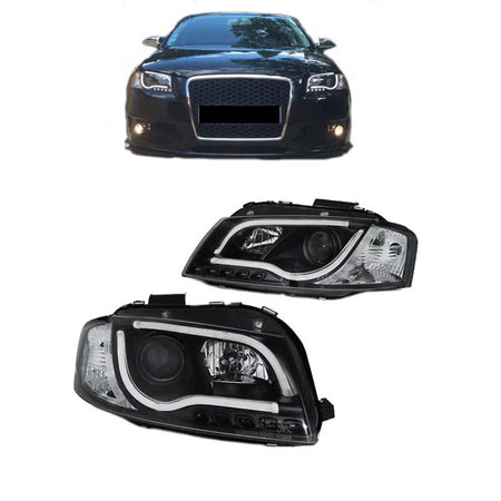 Fari Anteriori Set con DRL e LED Tubo Neri H7/h1 per Audi A3 8P 03-08