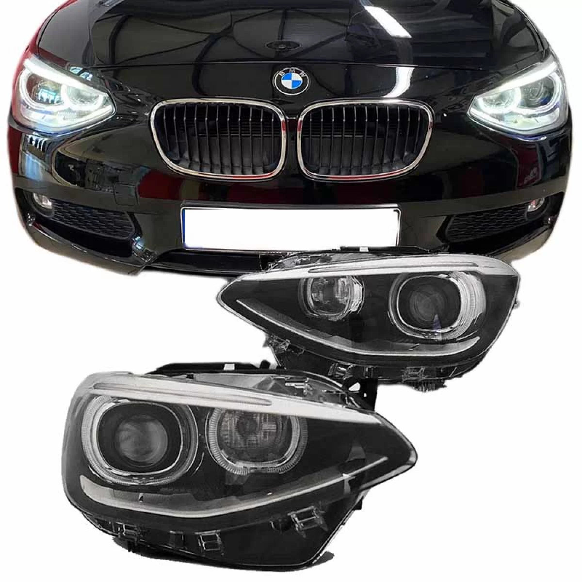 Fari Anteriori LED Angel Eyes Neri H7 con Motor BMW 1 F20 F21 11-14
