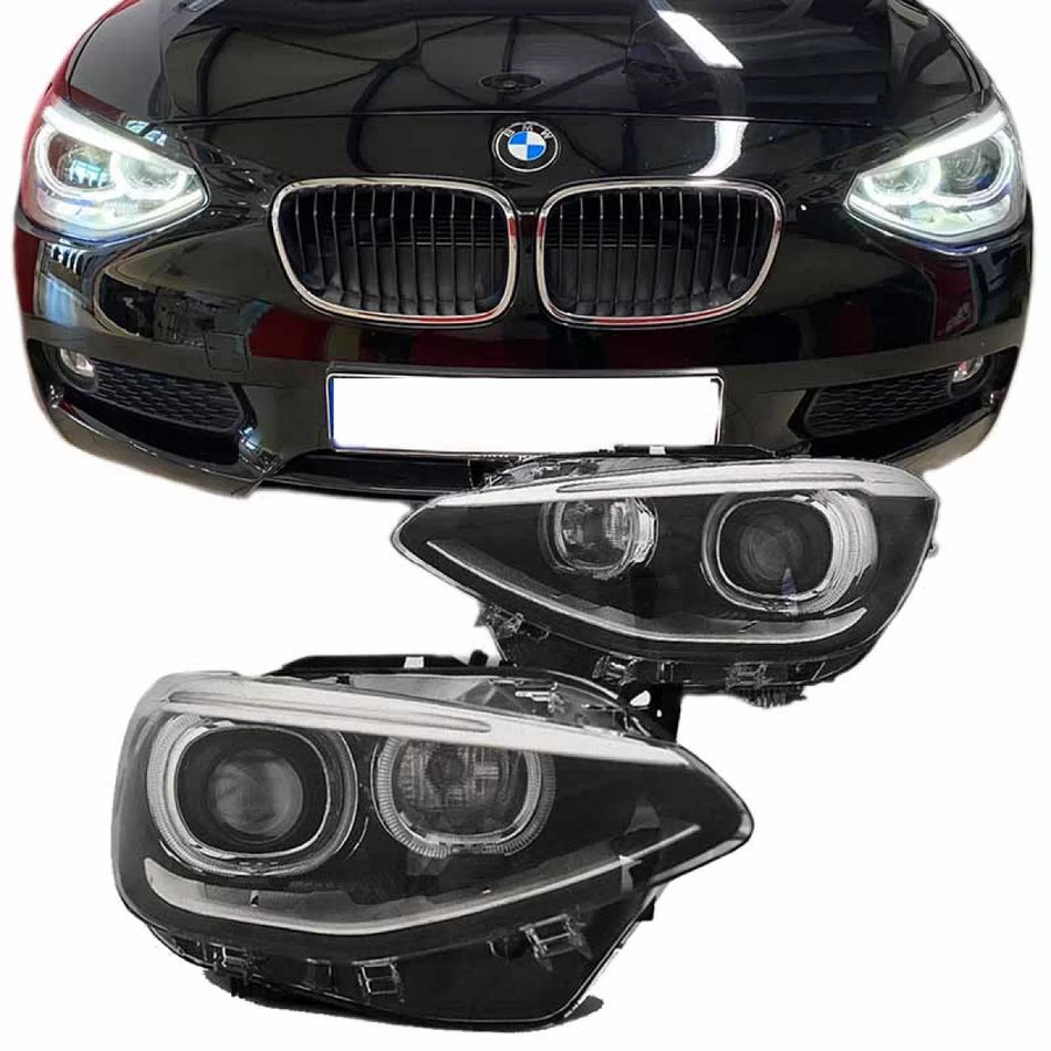 Fari Anteriori LED Angel Eyes Neri H7 con Motor BMW 1 F20 F21 11-14